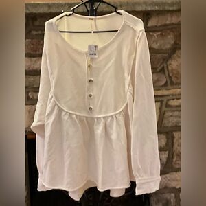 (NWT)Cream Boho Babydoll Long Sleeve Button Front Top – Soft & Flowy Size XL